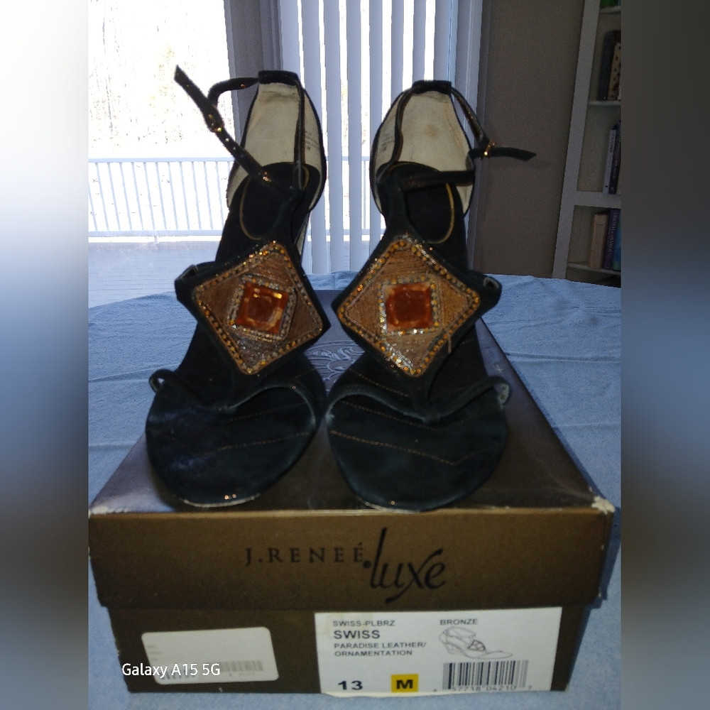 J.Renee Black Sandals with Geometric Accents